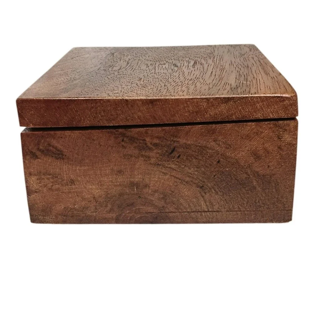 Wood Hinged Box Square With Round Interior Cutout Felt Lined 5.75